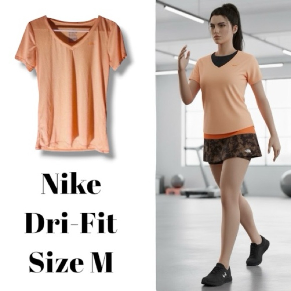Nike Dry Fit Top Orange V-Neck Athletic Tee T-Shirt Fitness Activewear Size M 🍭